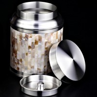 定制           珍珠贝锡罐半斤装纯锡罐锡雕97.9%以上纯锡镶嵌锡罐