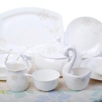景德镇骨瓷餐具碗套装 韩式家用方形餐具碗筷套装 中式简约碗盘碟