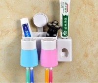 2016新款带自动挤牙膏器洗漱套装 吸盘两口之家 牙刷架 卫浴套装